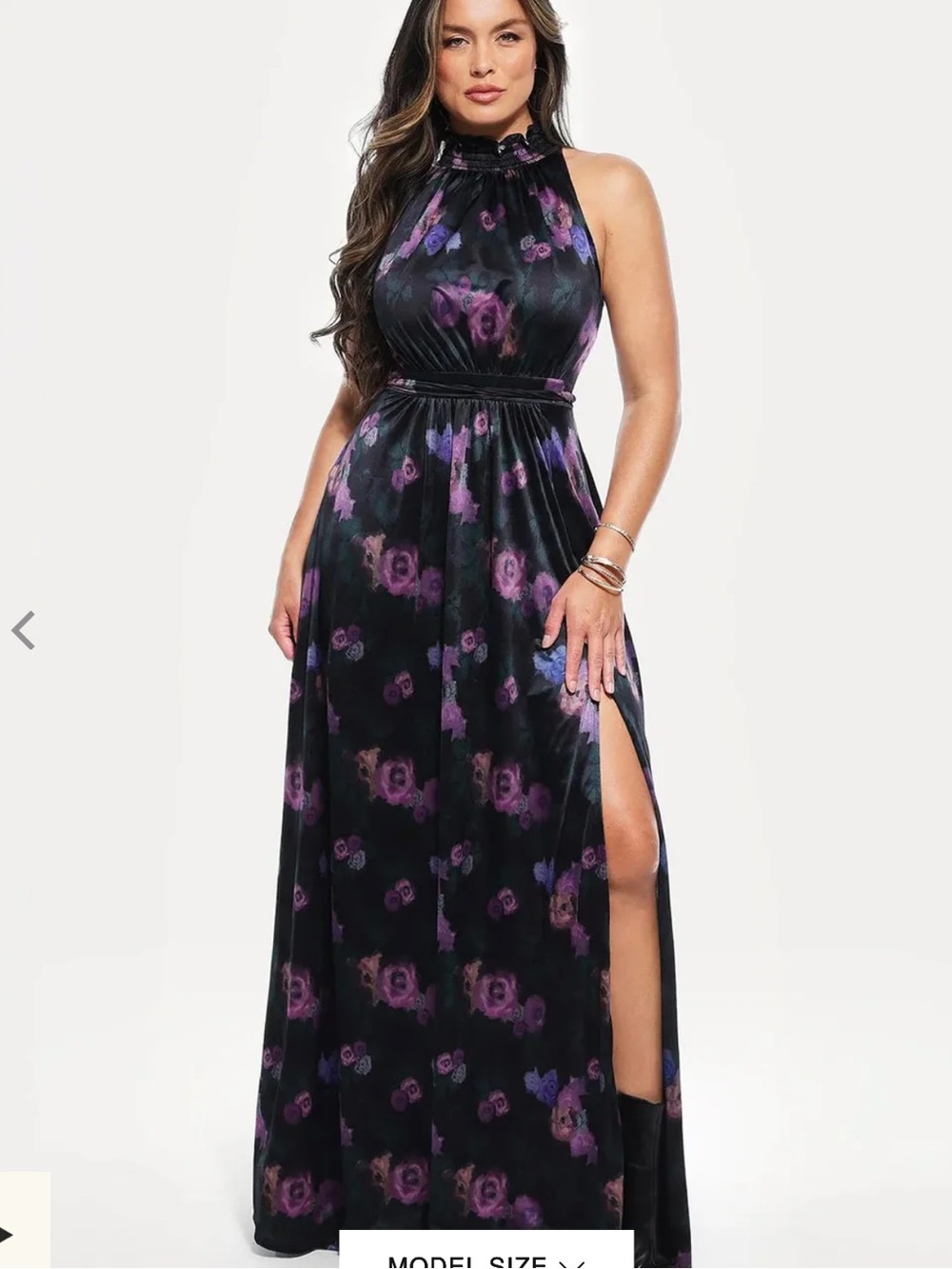 Draped High Neck Sculpting Floral-Print Maxi Dress built in Shapewear